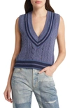 Rag & Bone Brandi Stripe Trim Cable Stitch Sweater Vest In Blue Multi