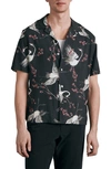 Rag & Bone Avery Printed Short Sleeve Button-up Camp Shirt In Black Crane