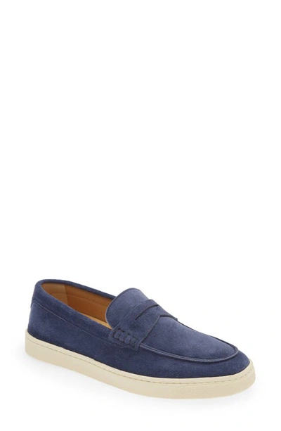 Brunello Cucinelli Suede Slip-on Sneaker In C7665 Deep Blue