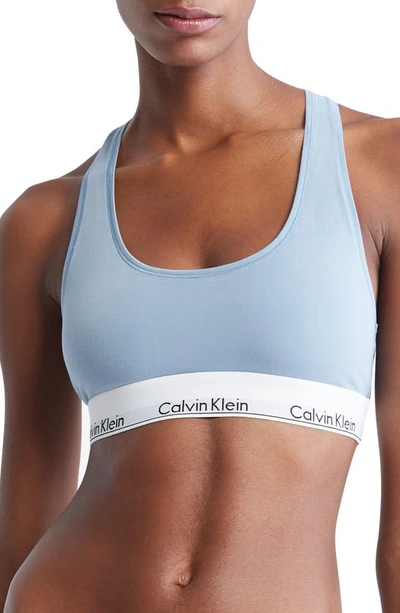 Calvin Klein Modern Cotton Collection Cotton Blend Racerback Bralette In Iceland Blue