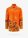 Etro Flower Print Silk Loose Shirt In Orange,multicolor