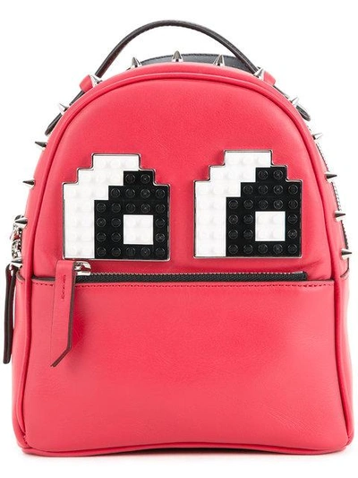 Les Petits Joueurs Mick Eyes Micro Spiked Leather Backpack In Red