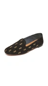 Aquazzura Pineapple-embroidered Suede Foldable-heel Loafers In Black