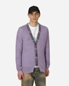 Aries Logo Jacquard Waffle Stitch V-neck Cardigan In Purple