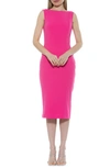 Alexia Admor Penny Midi Sheath Cocktail Dress In Hot Pink