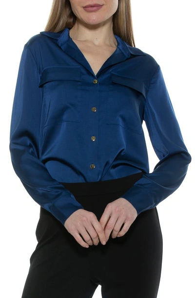 Alexia Admor Long Sleeve Button-up Shirt In Navy