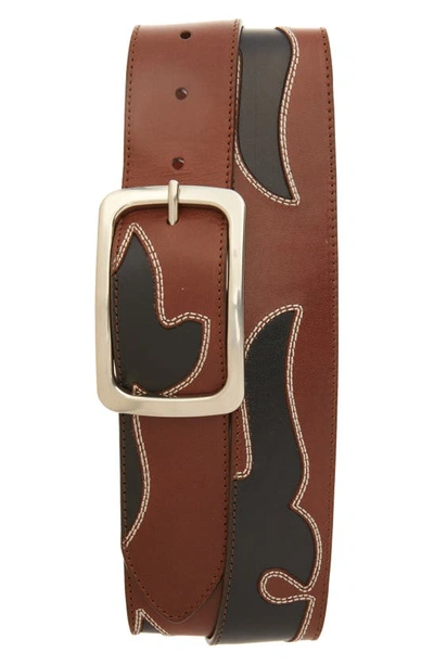 Dries Van Noten Colourblock Leather Belt In 712 - Tan