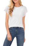 Cece Eyelet Flutter Sleeve T-shirt In Ultra White