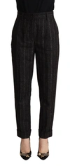 Dolce & Gabbana Black Striped High Waist Tapered Pants In Black