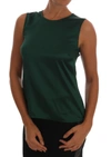 Dolce & Gabbana Dark Green Silk Sleeveless Round Neck Tank Top In Dark Green