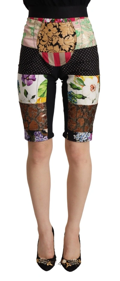 Dolce & Gabbana Multicolor Patchwork High Waist Cropped Pants