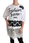 DOLCE & GABBANA DOLCE & GABBANA WHITE FASHION SINNER COTTON LACE T-SHIRT WOMEN'S TOP