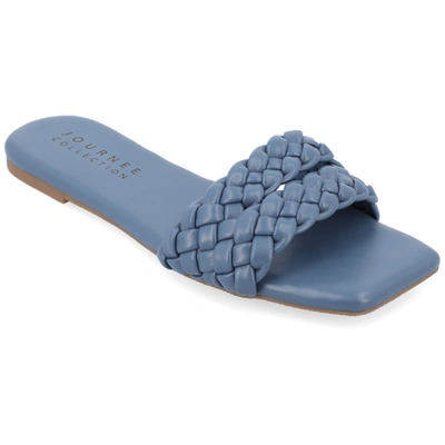 Journee Collection Women's Sawyerr Tru Comfort Foam Wide Width Dual Braided Band Slide Sandals In Blue
