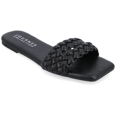 Journee Collection Women's Sawyerr Tru Comfort Foam Wide Width Dual Braided Band Slide Sandals In Black