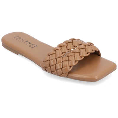 Journee Collection Women's Sawyerr Tru Comfort Foam Wide Width Dual Braided Band Slide Sandals In Brown