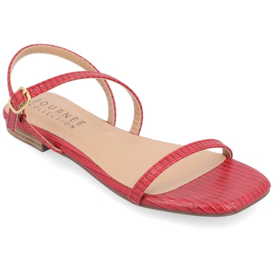 Journee Collection Crishell Snake-embossed Flat Sandal In Red
