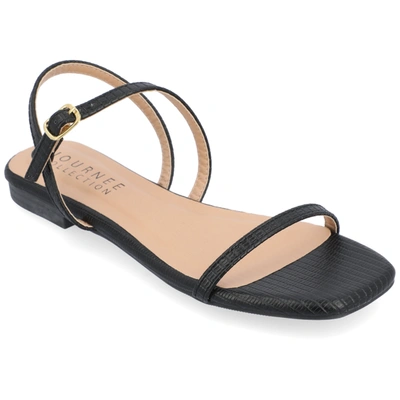 Journee Collection Crishell Snake-embossed Flat Sandal In Black