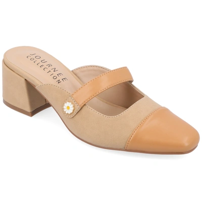 Journee Collection Women's Dalla Block Heel Mary Jane Mules In Beige