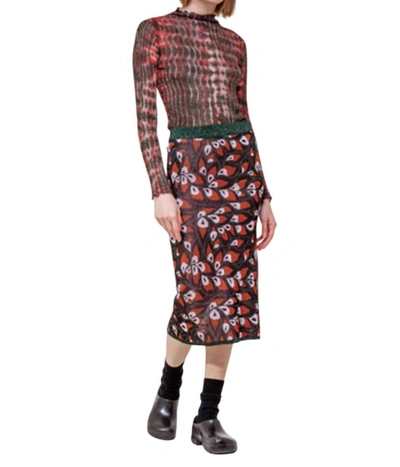 Happy Sheep Pine Lurex Knit Pencil Midi Skirt In Multi