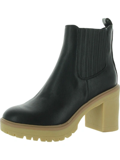 Dolce Vita Jetta Womens Faux Leather Lug Sole Ankle Boots In Black