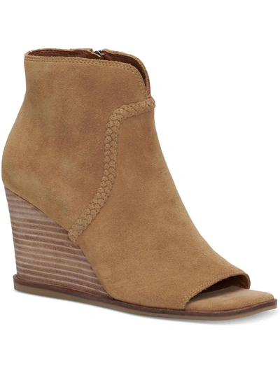 Lucky Brand Lureli Womens Suede Peep Toe Ankle Boots In Multi