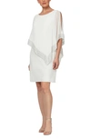 Sl Fashions Metallic-trim Capelet Sheath Dress In Ivo/ Silver