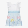 LAPIN HOUSE GIRLS WHITE & BLUE STRIPED FLORAL DRESS