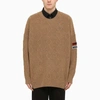 RAF SIMONS FRED PERRY X RAF SIMONS | BEIGE INTARSIA JUMPER WITH PATCHES,SK4218-45WO/M_FREDP-D83_323-S