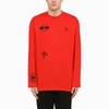 RAF SIMONS FRED PERRY X RAF SIMONS | RED LONG-SLEEVES T-SHIRT WITH PRINTS,SM4209-45CO/M_FREDP-G74_323-XS