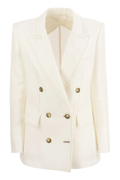 Max Mara Double Breasted Jacket Notched Lapels Flap Pockets In White