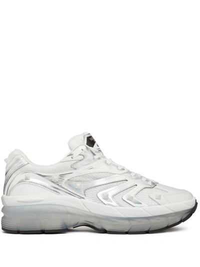 Valentino Garavani Ms-2960 Low-top Trainer In Fabric And Calfskin In White/silver/pastel Grey