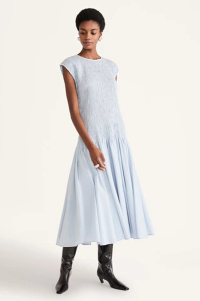 Merlette Stijl Smocked Cap-sleeve Voile Midi Dress In Ether