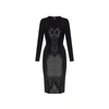 Dolce & Gabbana Corset Detail Long Sleeve Midi Dress In Black