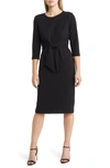 Adrianna Papell Tie Waist Crepe Sheath Dress In Black