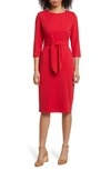 Adrianna Papell Tie Waist Crepe Sheath Dress In Chateau Red