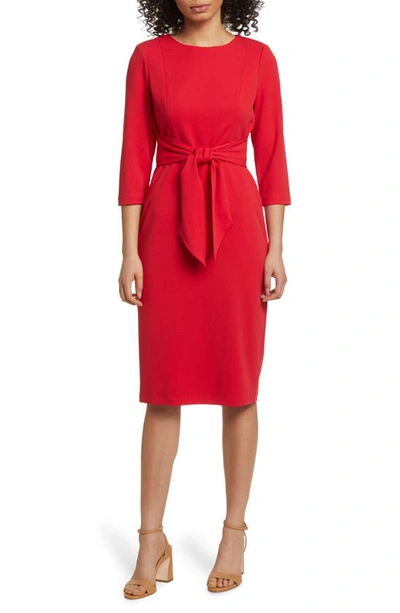 Adrianna Papell Tie Waist Crepe Sheath Dress In Chateau Red