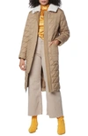 Andrew Marc Maxine Quilted Coat With Faux Shearling Collar In Khaki