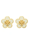 Tory Burch Kira Flower Earrings In Tory Gold / New Ivory