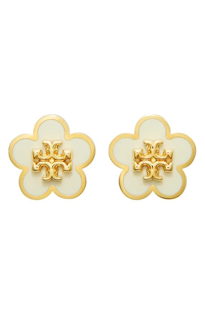 Tory Burch Kira Enamel Flower Stud Earring In Ivory/gold