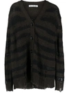 Acne Studios Distressed Stripe-print Cardigan In Beige