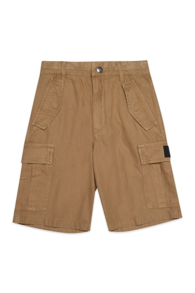 Diesel Kids' Beige Cargo Pattern Shorts In Multi-pocket Twill