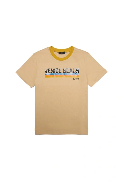 N°21 Kids' 图案印花棉t恤 In Beige