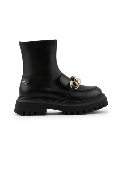 N°21 Kids' Chain-detail Ankle Boots In Black