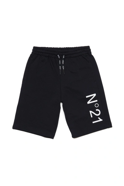 N°21 Kids' Logo Printed Cotton Shorts In Black