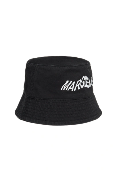 Mm6 Maison Margiela Kids' Black Gabardine Fisherman's Cap With Logo
