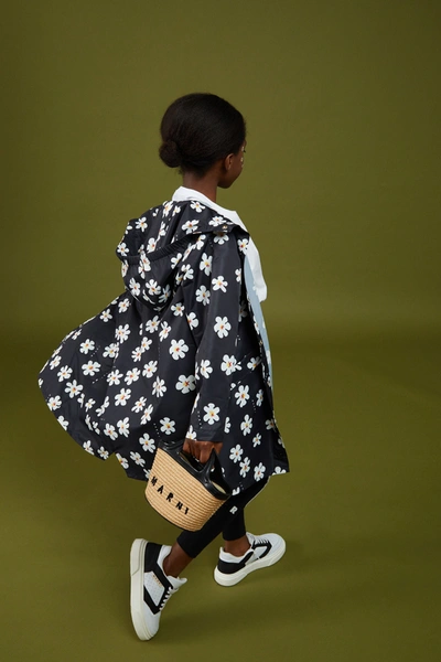 Marni Kids' Floral-print Hooded Jacket In Black