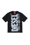 DIESEL BLACK JERSEY T-SHIRT WITH WATERCOLOR EFFECT LOGO