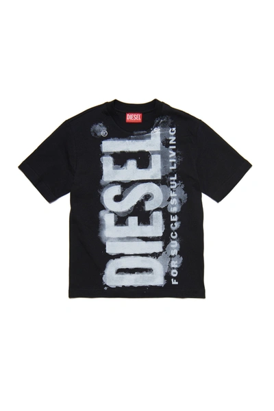 Diesel Kids' Tjuste16 Over T-shirt  Black Jersey T-shirt With Watercolor Effect Logo
