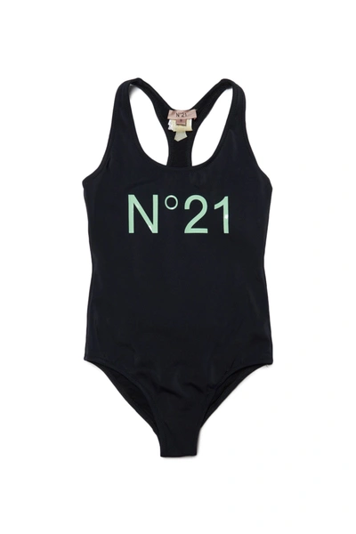 N°21 Kids' Logo Print Lycra One Piece Swimsuit In Black