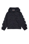 MARNI BLACK WATERPROOF HOODED JACKET WITH BUTTON FASTENING AND LOGO ON THE SLEEVES